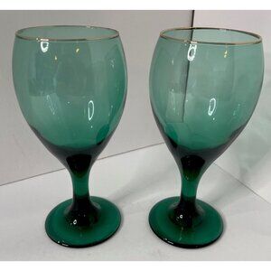 Vintage Set 1980's Libbey Teardrop Juniper Green Wine Water Glass Replacement